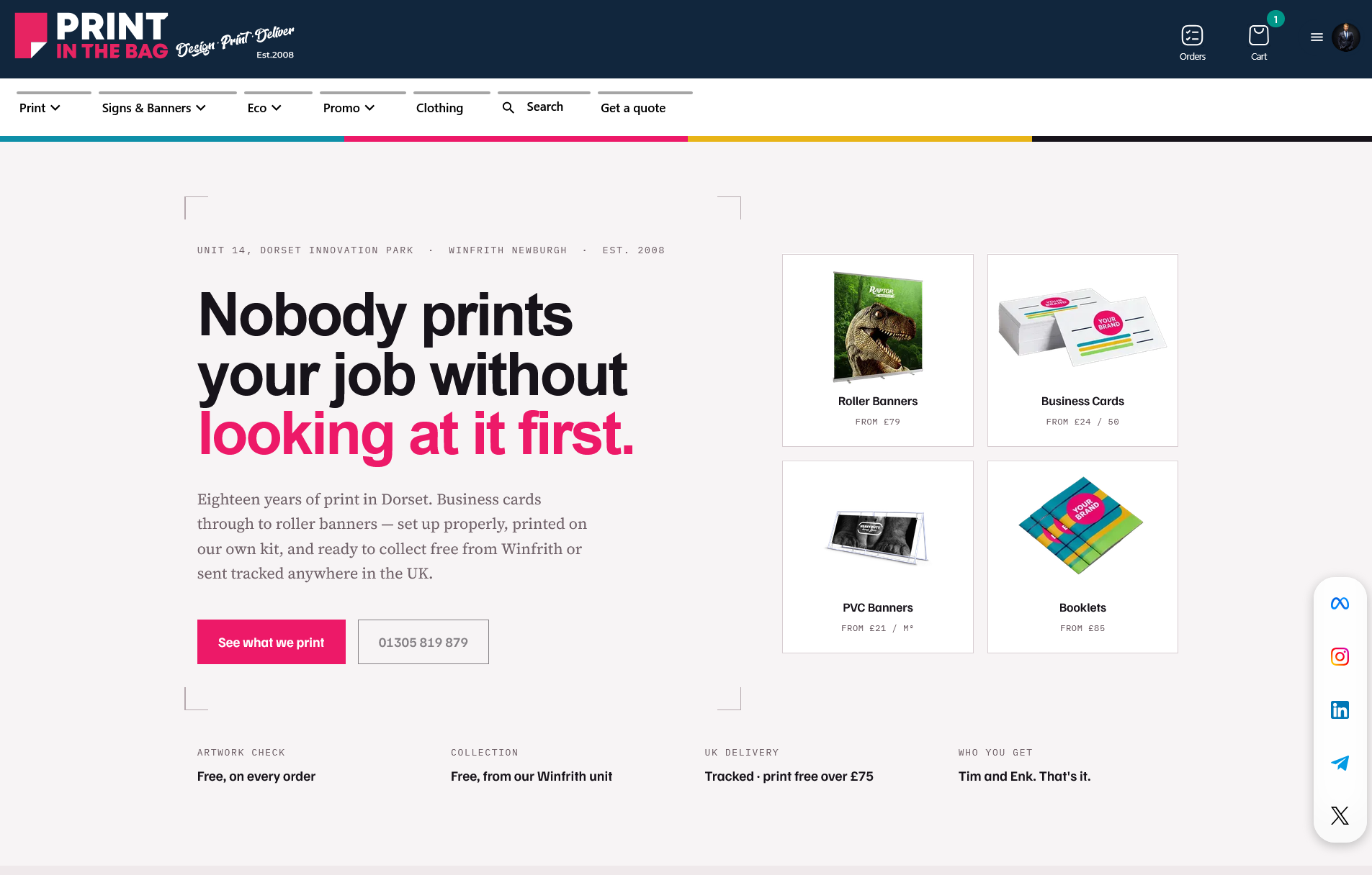Print In The Bag’s online shop, as captured on 17 October 2026.
