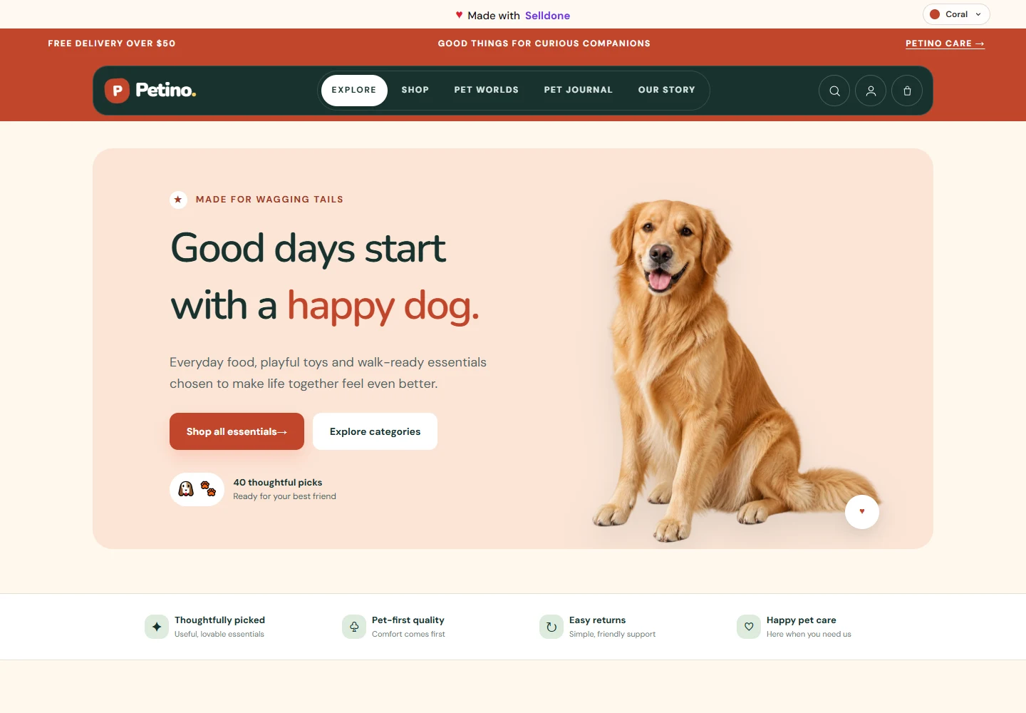 Petino Pet supplies ecommerce storefront preview