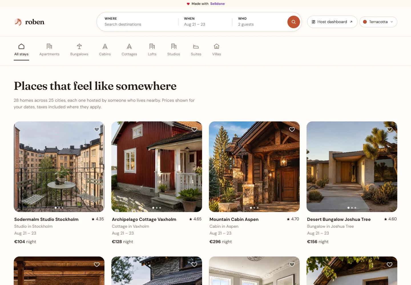 Roben Host-led stays and accommodation storefront preview